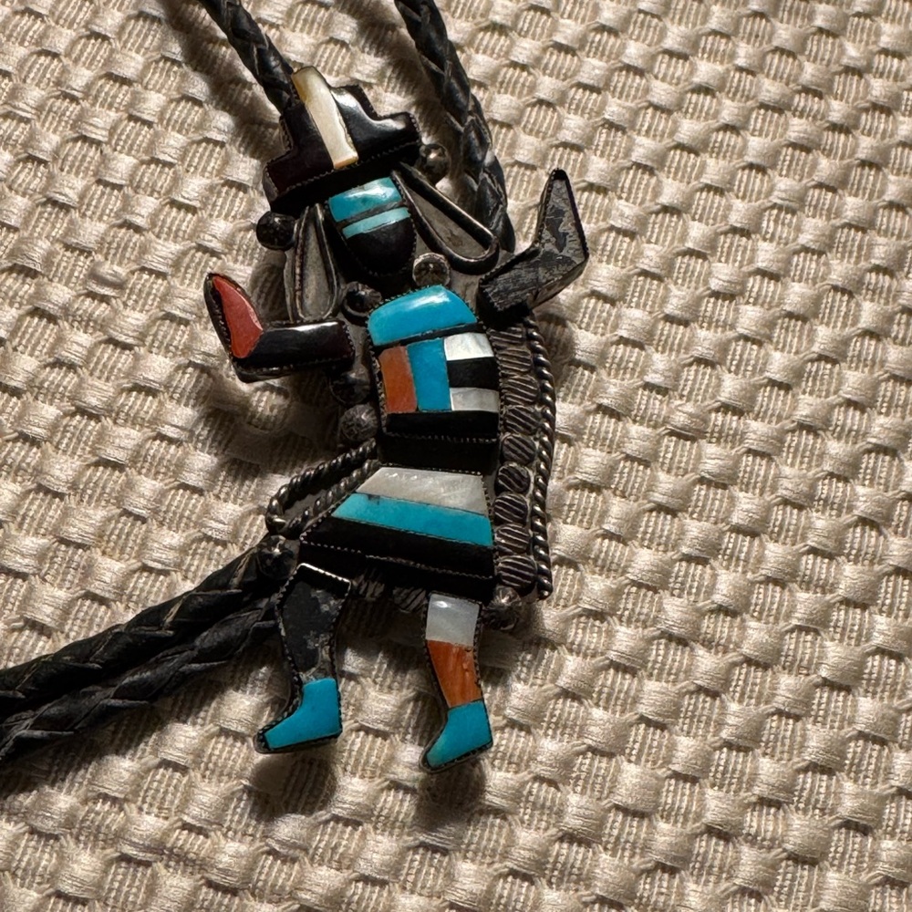 Vintage Signed J LAMY ZUNI Rainbow Man Bolo Tie